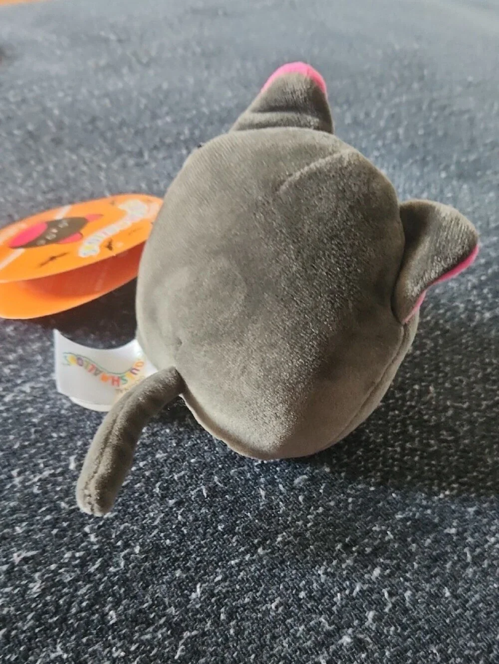 Squishmallows Gray Plush Cat Toy with Bright Pink Accents